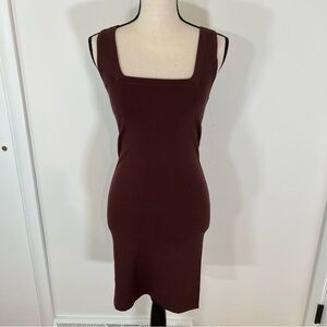 L’AGENCE NWT Square Neck Sweater Dress, Brown Quiet Luxury Fall Holiday